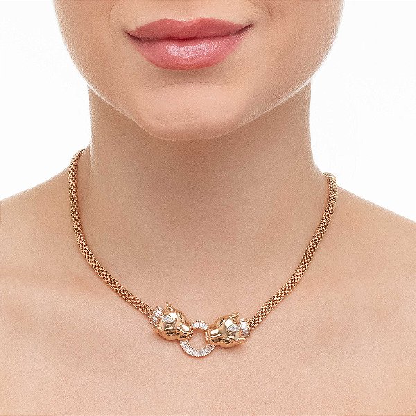 Choker Metal Tramado Panteras Gêmeas com Elo Central