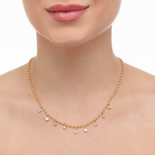 Colar Bolinhas com 9 Pontos de Luz em ouro 18K