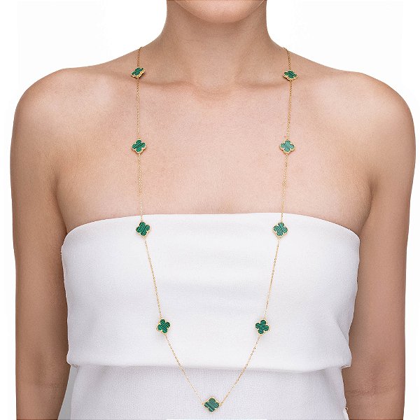 Colar Longo com 10 Trevos Verdes Inspir