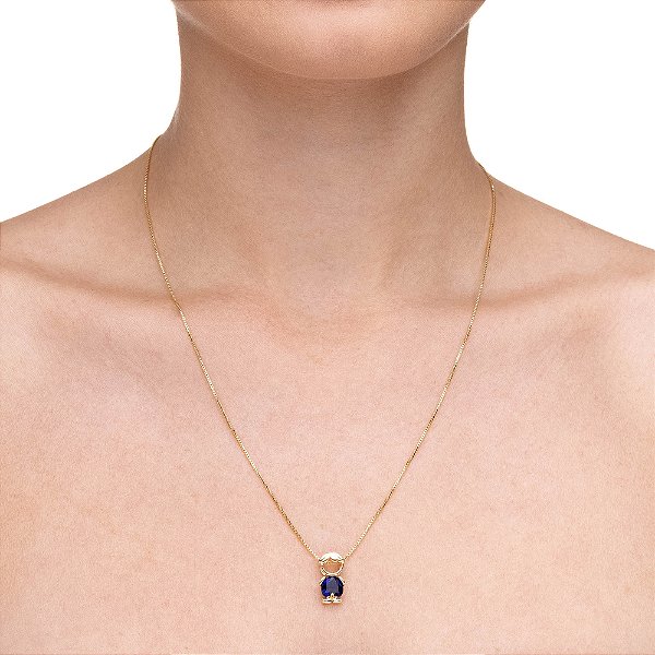Colar com Pingente Menino Pedra Azul no Banho de Ouro 18K