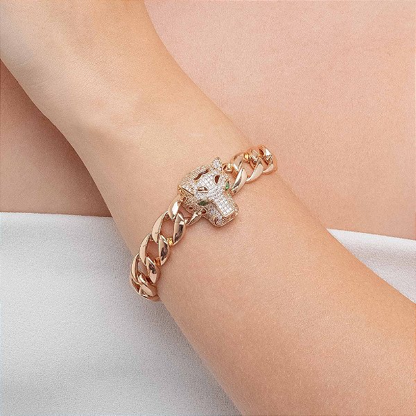 Pulseira Pantera Cravejada com Elos Metais