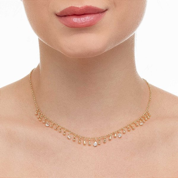 Choker Gotas Pesinho com Ponto de Luz Ouro 18k