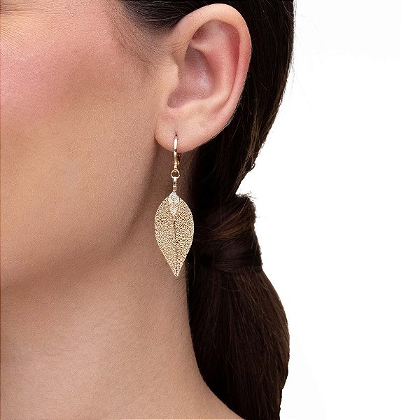 Brinco Folha Natural Pequena Ouro 18K