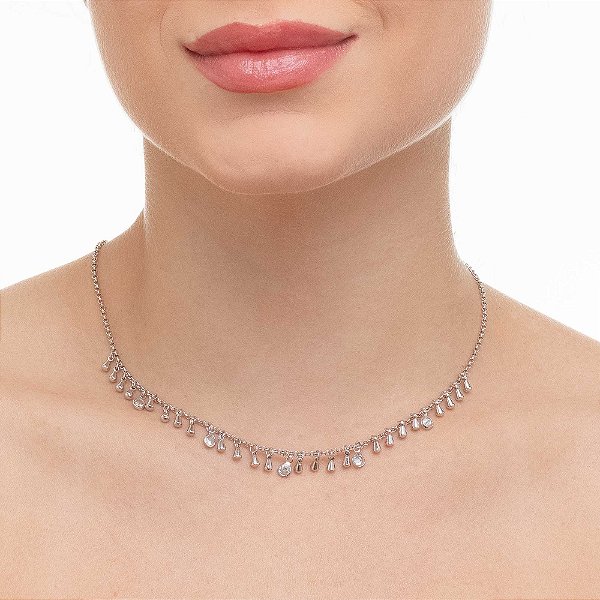 Choker Gotas Pesinho com Ponto de Luz Ródio