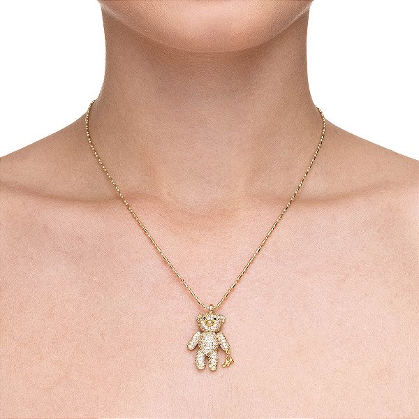 Colar Urso Tomy Cravejado Ouro