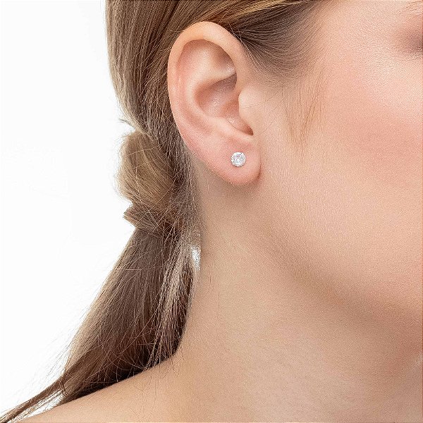 Brinco Prata Zircônia Redonda 4mm