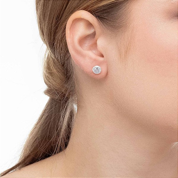 Brinco Prata Zircônia Redonda 7mm