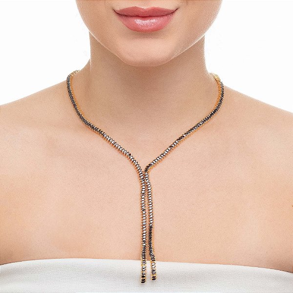 Colar Dupla Navete Negra Ouro 18k