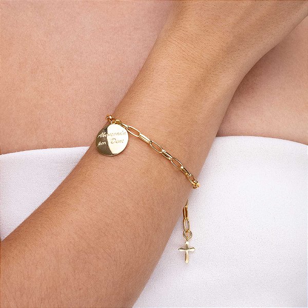 Pulseira Elos Pingente Abençoado Ouro 18k