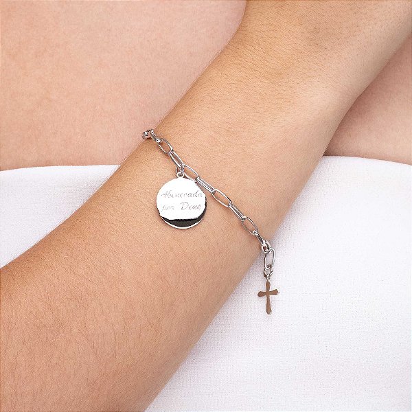 Pulseira Elos Pingente Abençoado Ródio
