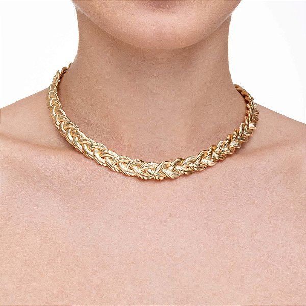 Choker Malha Trançada no Banho de Ouro 18K