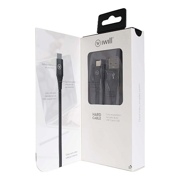 Cabo USB-C para USB Hard Cable em Poliéster Preto