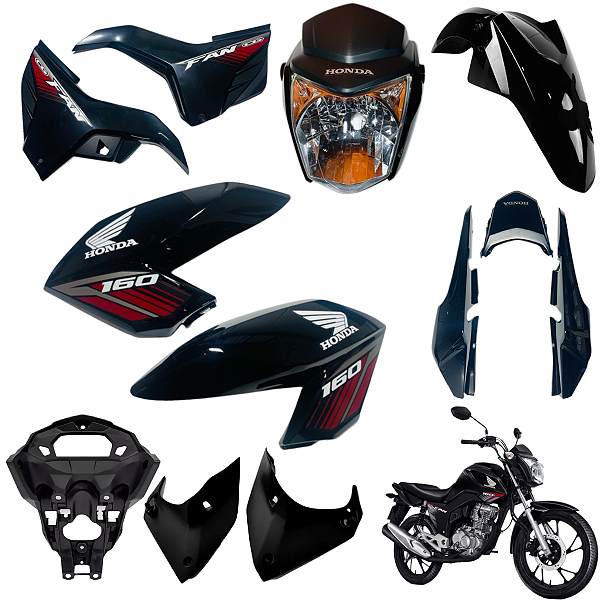 KIT CARENAGEM CG FAN 160 PRETA 2018 COMPLETO