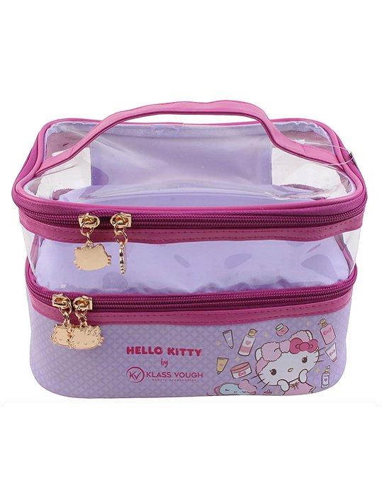 Necessaire Estampada Hello Kitty com Compartimento Duplo: Transparente e Estampado — KCHK-01L