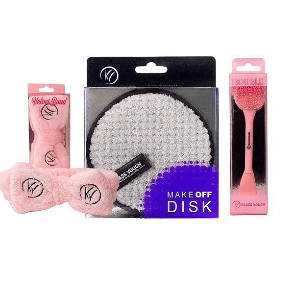 Kit Autocuidado com Disco Demaquilante, Escova de Limpeza Facial e Faixa para Skincare