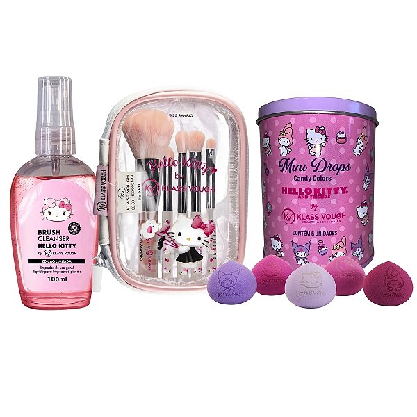 Kit Mini Hello Kitty com Esponjas, Pincéis e Higienizador
