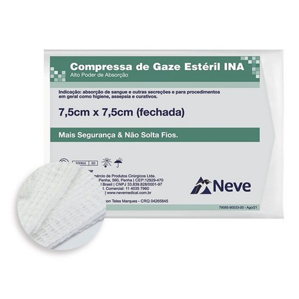 Compressa de Gaze Estéril 11 Fios 7,5 x 7,5cm 10un - Neve Medical