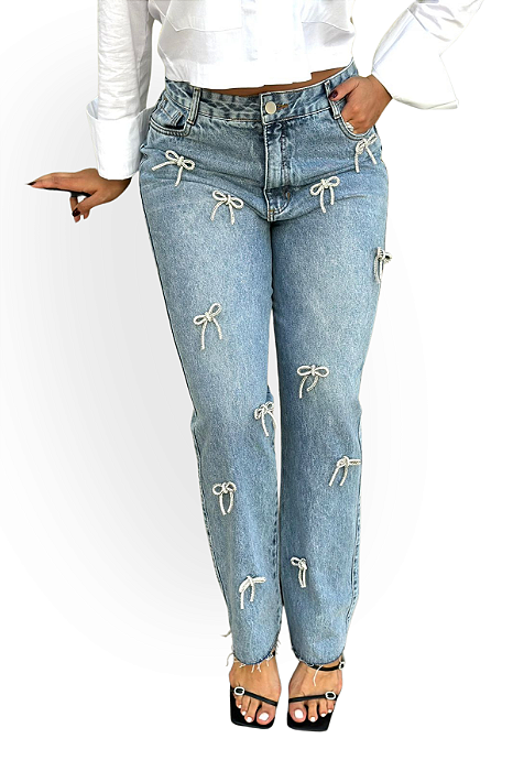Calça Jeans Laços Strass