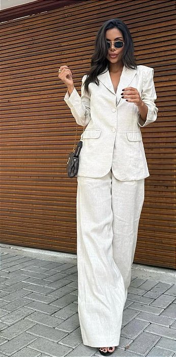 CONJUNTO CALÇA E BLAZER ALFAIATARIA - LINHO 100%