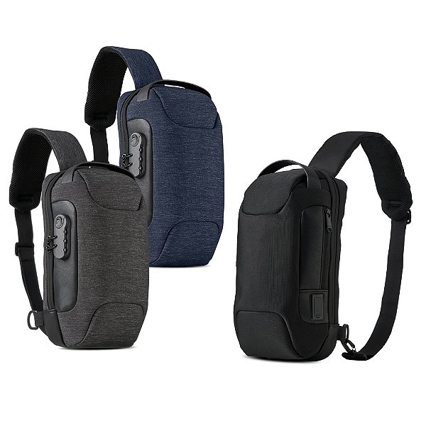 Mochila de Ombro USB Anti-Furto em Nylon Fiba