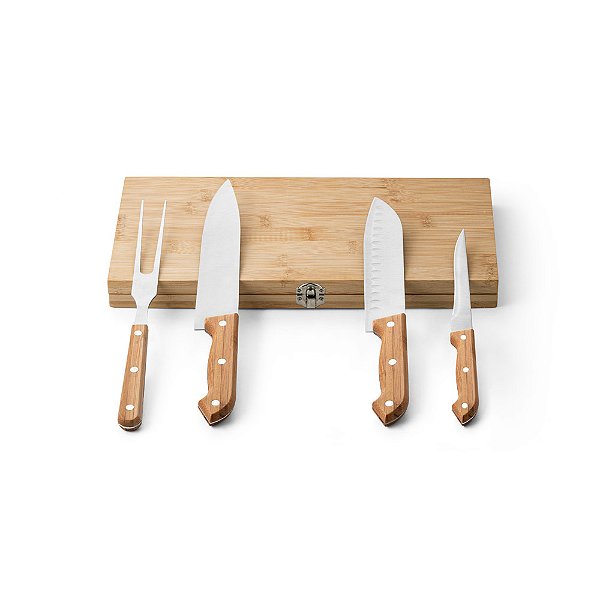 Kit churrasco em inox e bambu 5 peças Grillé