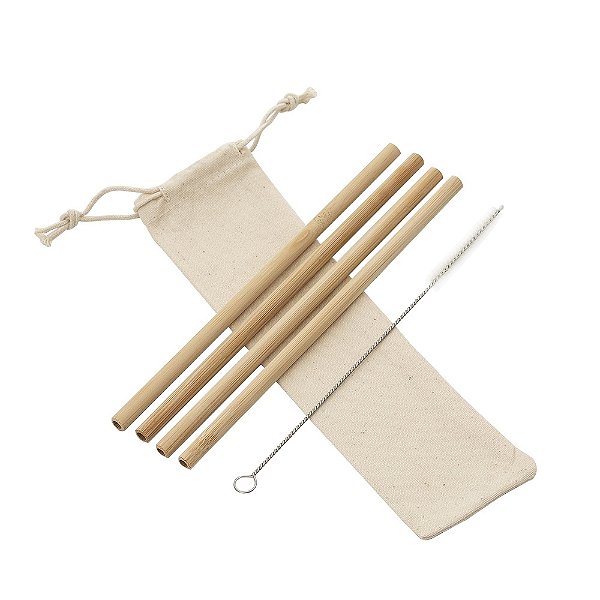 Kit Canudos de Bambu com Escova de Limpeza Lilu