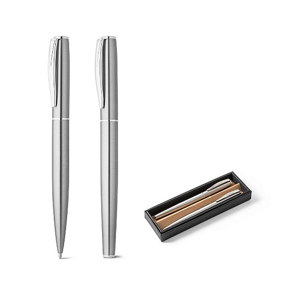 Roller e esferográfica em aço inox reciclado Stylus