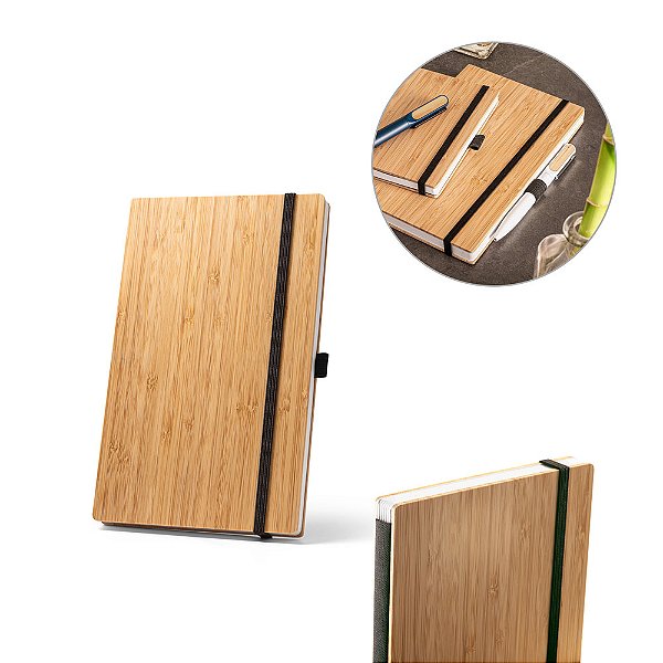 Caderno de bolso em bambu com lombada em poliéster reciclado Bampoc