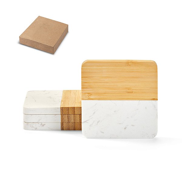 Conjunto de porta copos em mármore e bambu Marset