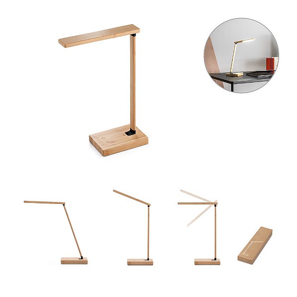 Luminária em bambu com carregador wireless Bamlight