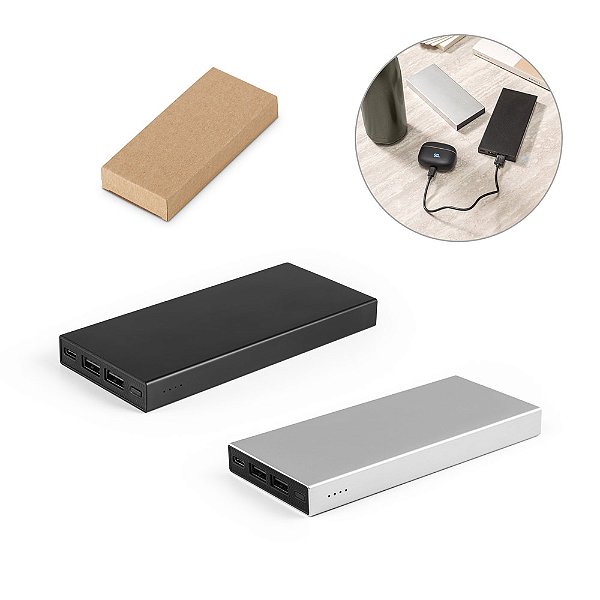 Bateria portátil em alumínio reciclado 10.000 mAh Megawatt