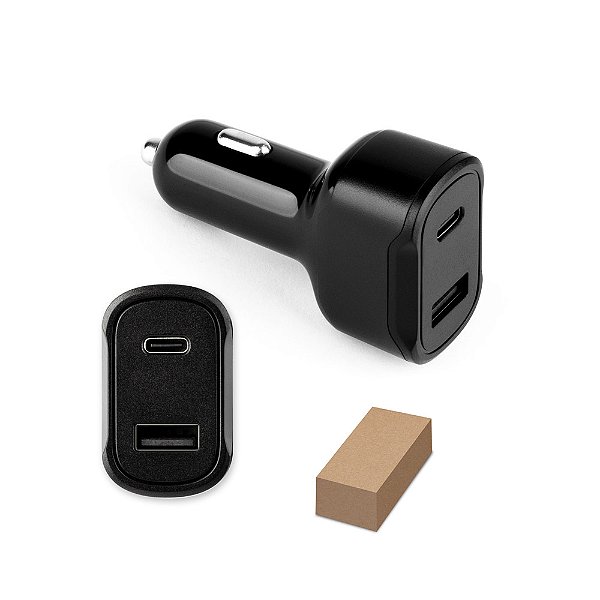 Adaptador automotivo USB-C e USB-A em ABS 100% reciclado