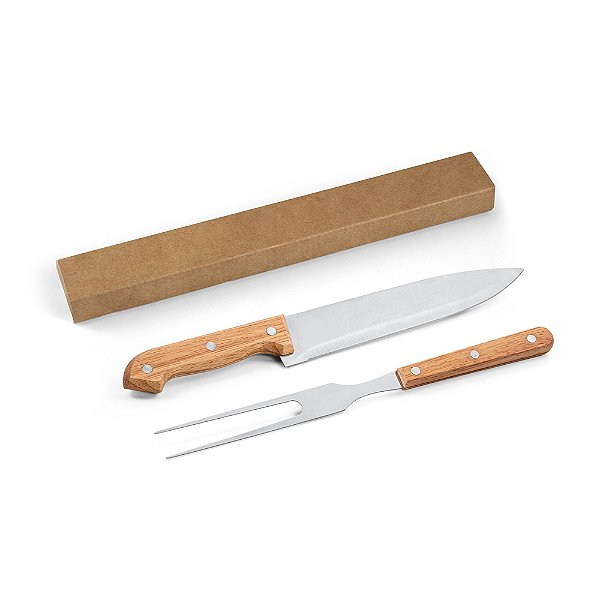 Kit churrasco com 2 utensílios em aço inox e bambu Vertex