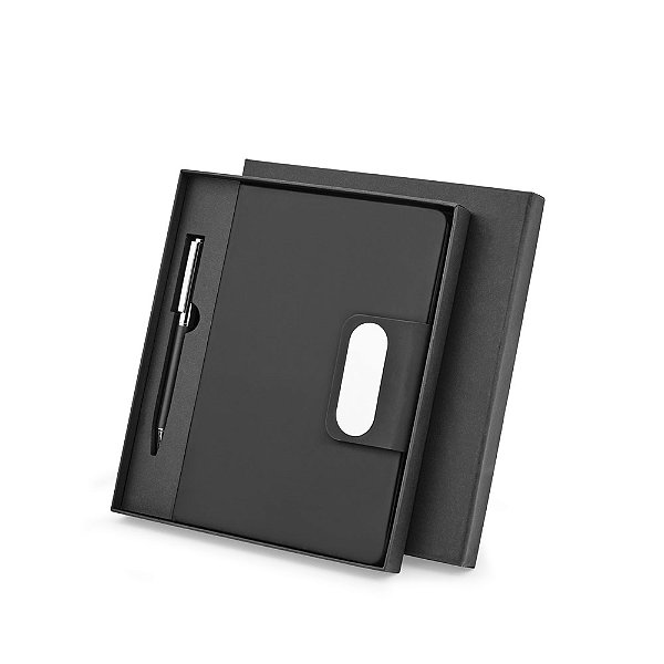 Conjunto de caneta esferográfica e caderno em PU e aço inox Kasai