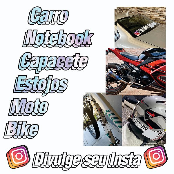 Adesivo personalizado com seu @ Insta Branco ou Holográfico para Carro Moto Notebook Capacete Bike