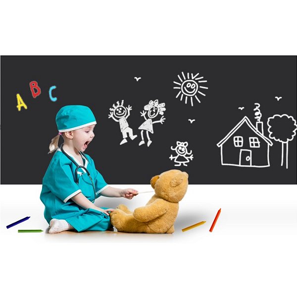 Adesivo Lousa Quadro Negro escrita com giz, preto Fosco, 100 x 50 cm + 2 Giz