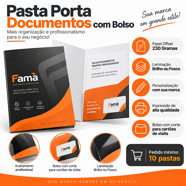 Pasta Comercial para folhas A4 com bolso