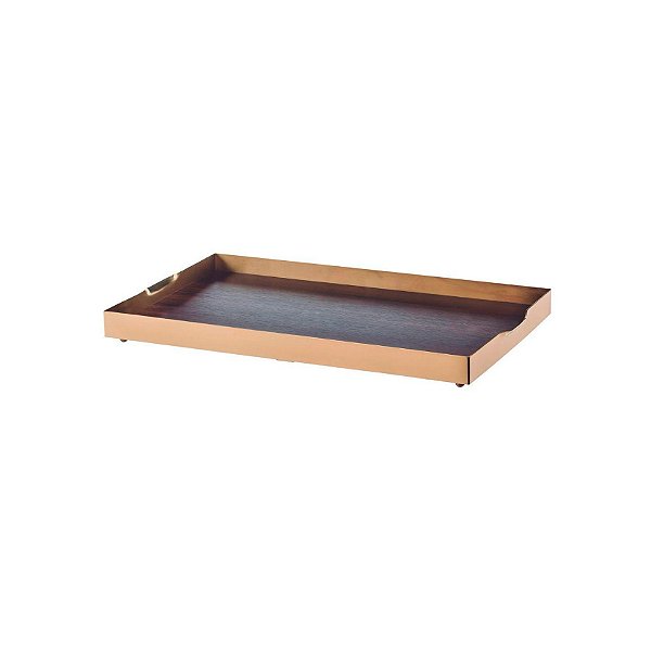 Bandeja Retangular Dourada (24k) com Fundo de Madeira - St. James - 40x60x5 cm