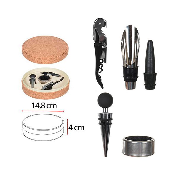 Set Vinho Inox Cortiça 4 Peças