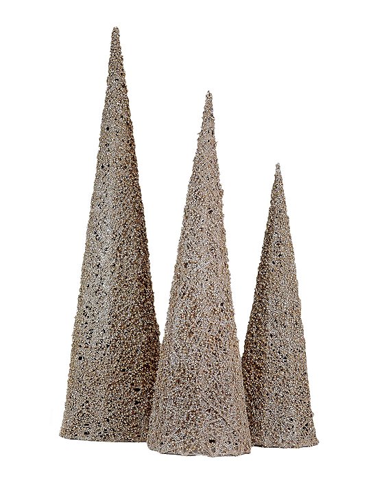 Enfeite Jogo 3 Árvores Natal Cotton Glitter c/ Iluminação Douradas