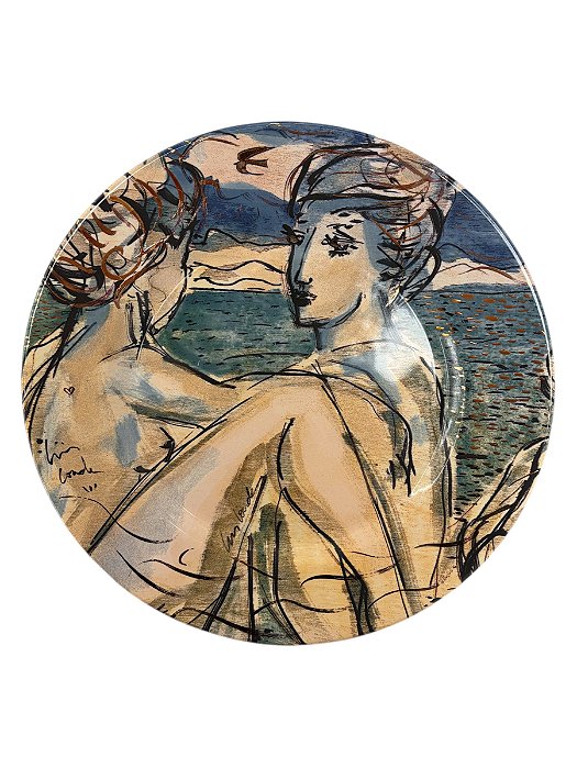 Conjunto com 4 Pratos Rasos "As Banhistas" com intervenção de ouro