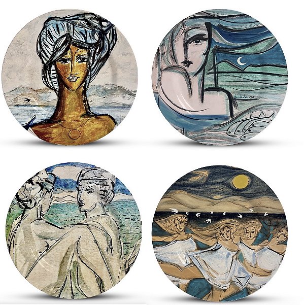 Conjunto 4 Pratos Coleção Maré Mansa Com Intervenção em Ouro (últimas unidades)