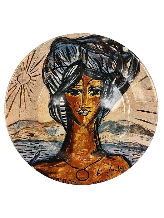 Conjunto com 4 pratos rasos "Simone" com intervenção em ouro