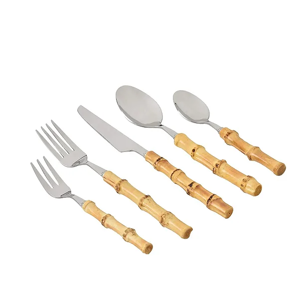 Faqueiro Bamboo Natural 30 Peças Aço Inox Kenya