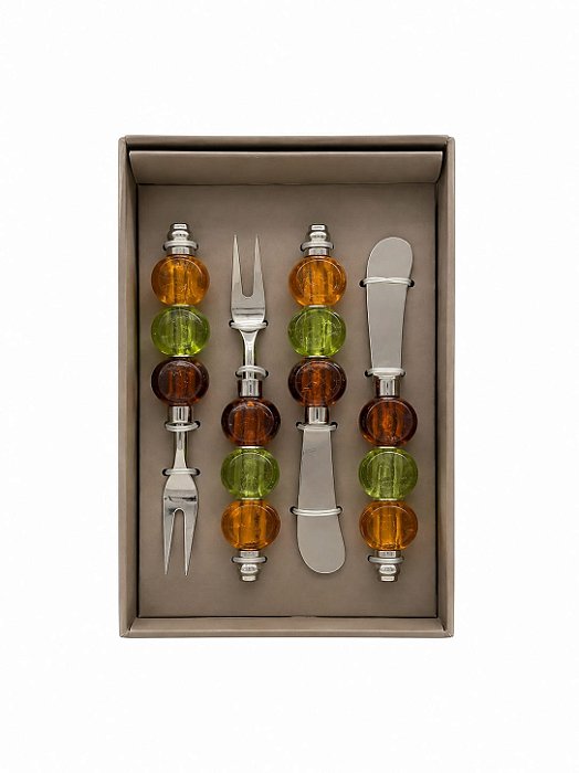 Conjunto 4 Talheres Aperitivo Verde e Âmbar