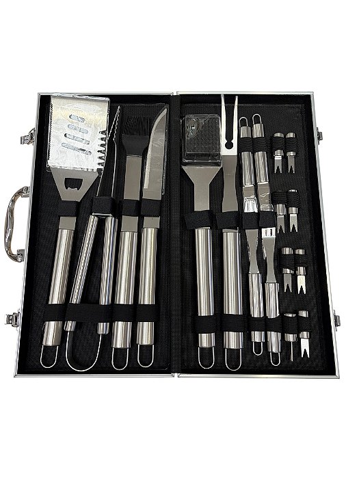 Jogo 18 Peças Churrasco Aço Inox Maleta Alumínio