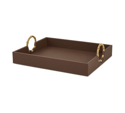 Bandeja MDF PU Marrom 44x36x6cm