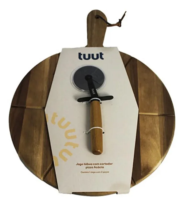 Jogo Tábua com Cortador Pizza Acácia 2 Peças