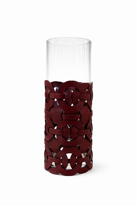 Vaso Trelica de Couro Sintético G Vinho 10x25cm