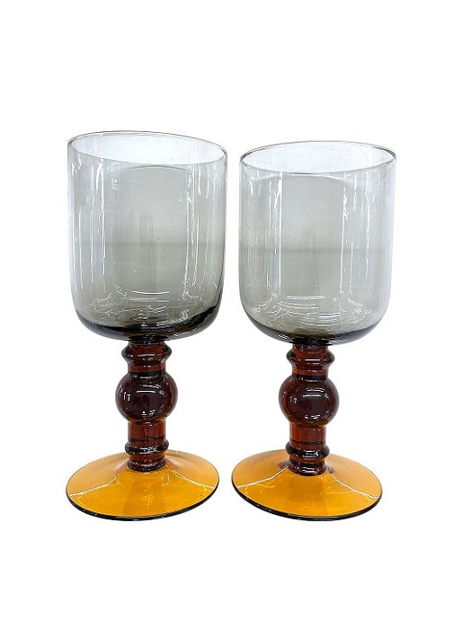 Jogo 2 Taças Vidro Fume e Caramelo 350ml